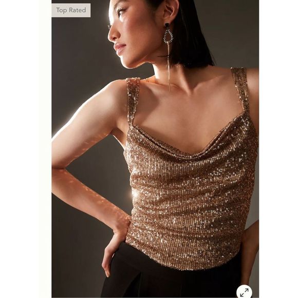 Anthropologie Tops - Anthropologie Sequin Cowl Neck Camisole